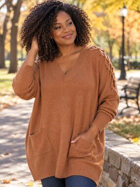 NY&CO Criss-Cross Shoulder Baggy Sweater - Camel color - XL BRAND NEW